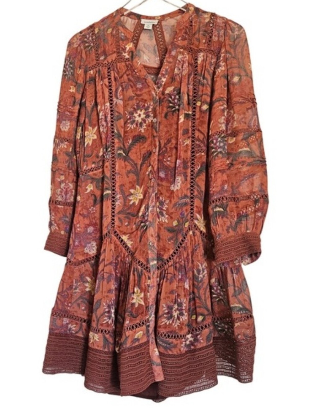 Sundance Andes Meadow Floral‎ Pattern Dress Size XS $188 Terracotta Orange